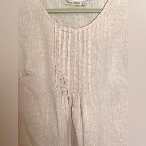 Laura Bianchi Linen Sleeveless Blush Blouse Pleated Front Size L - Picture 2 of 5